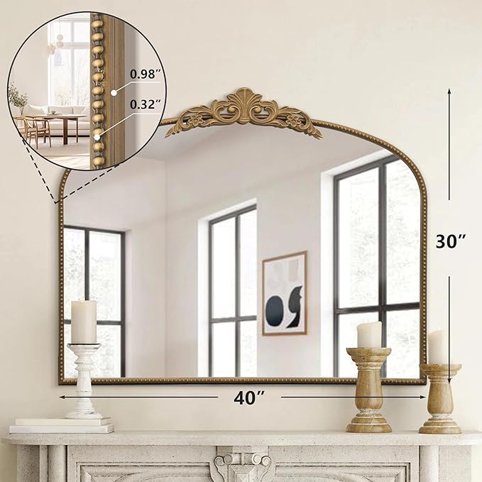 Micasso Large Antique Gold Mirror: 29"x 36" French Baroque Arched Mirror - Traditional Ornate Vintage Mirrors for Wall/Mantel/Entryway/Bathroom/Hallway - Home Decor for Living Room