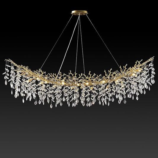 Modern Crystal Gold Chandelier,72" Large Rectangular Chandeliers for Dining Room, Tree Branch Crystal Lving Room Chandelier,Dining Room Over Table Chandeliers,Fixture Height-Adjustable
