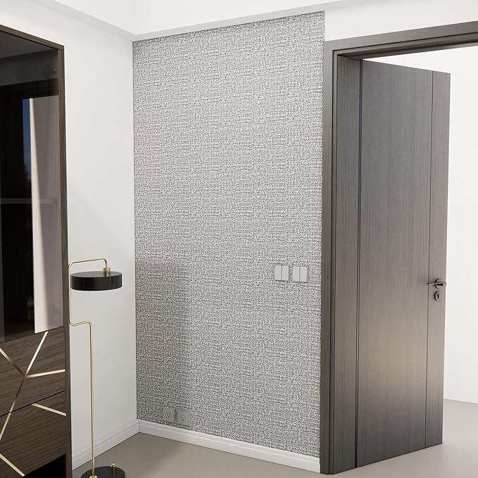 mamonhome Linen Textured PVC Peel and Stick Wallpaper, 24in X 393in Self-Adhesive Wall Paper Advanced Texture Thick Vinyl Embossed Film Wallpapers (Beige Grey)