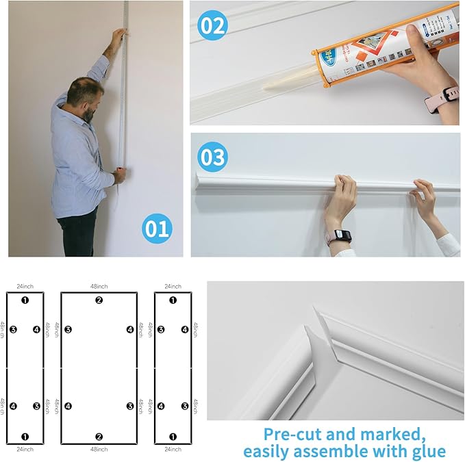 Art3d Pre-Cut Wall Molding Set of 3 pcs, Ready-to-Assemble Wainscoting Panels for Interior Wall Décor Living Room Bedroom Accent Wall - Installed with Glue, 3 Frames