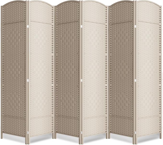 6 Panel Room Divider,6Ft Folding Privacy Screen,Tall - Extra Wide Foldable Panel Partition Wall Divider with Diamond Double-Weaved Hand-Woven Design Room Screen Divider