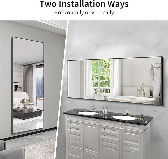 KOCUUY 72x30 Inch Large Black Wall Mounted Mirror,Aluminum Framed Decorative Rectangular Bathroom Mirror for Wall Over Sink,Vanity Mirror for Bedroom Living Room Bathroom,Functional Oversized Mirror