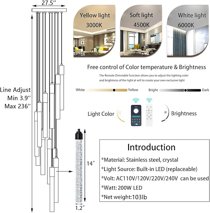 40-Lights High Ceiling Chandelier Modern LED Crystal Chandelier for Foyer Dimmable Spiral Crystal Chandeliers for Entryway Staircase Hallway Living Room Hanging Light Fixture