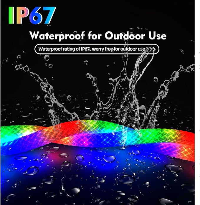 6.56ft Neon LED Rope Lights, 360 Led Light Strip Waterproof Strip with Music Sync,Remote & APP Control,USB-Powered Flexible Lighting for Indoor/Outdoor Gaming Room,Bedroom, and Wall Decor
