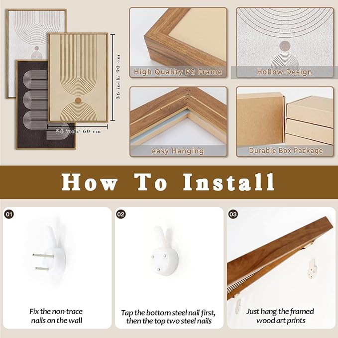 Anyzal Modern Minimalist Wall Art Large Boho Abstract Artwork Neutral Geometric Wall Decor for Living Room Bedroom Dining Room 24x36 Inch Set of 3