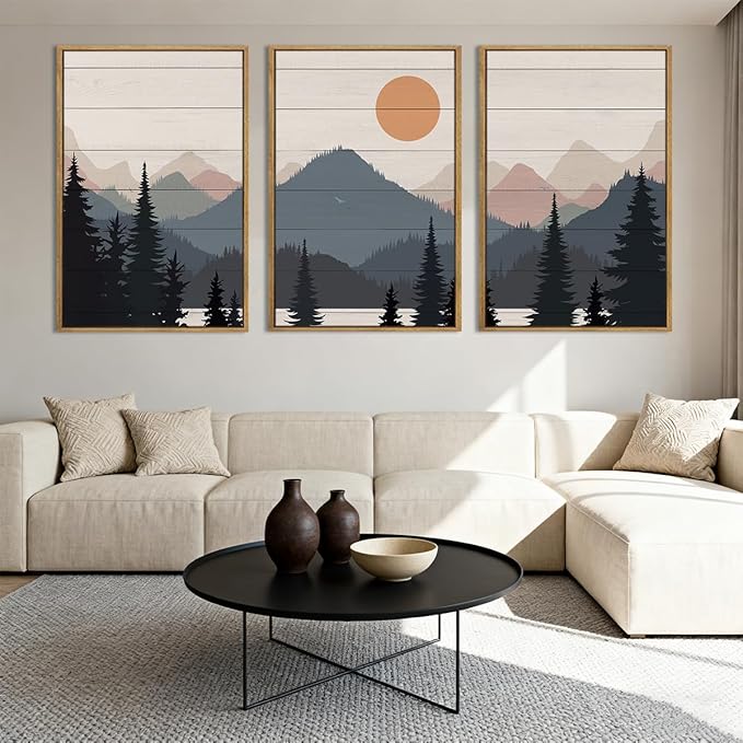 Anyzal Large Mountain Wall Art Decor Framed Boho Mountain Artwork Prints for Bedroom Living Room Office 16x24 Inch Set of 3