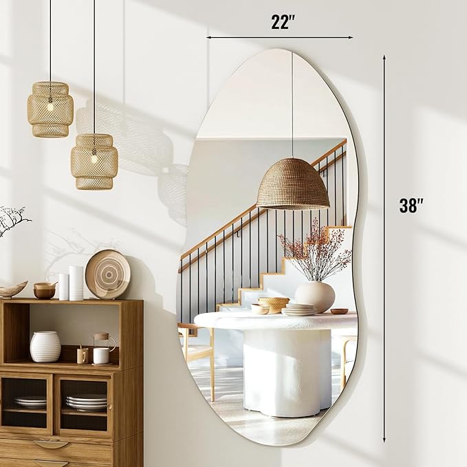 38'' x 22'' Irregular Wall Mirror, Asymmetrical Vanity Mirror for Bathroom, Living Room, Bedroom, Entryway, Modern Wavy Shape for Home Decor Hanging
