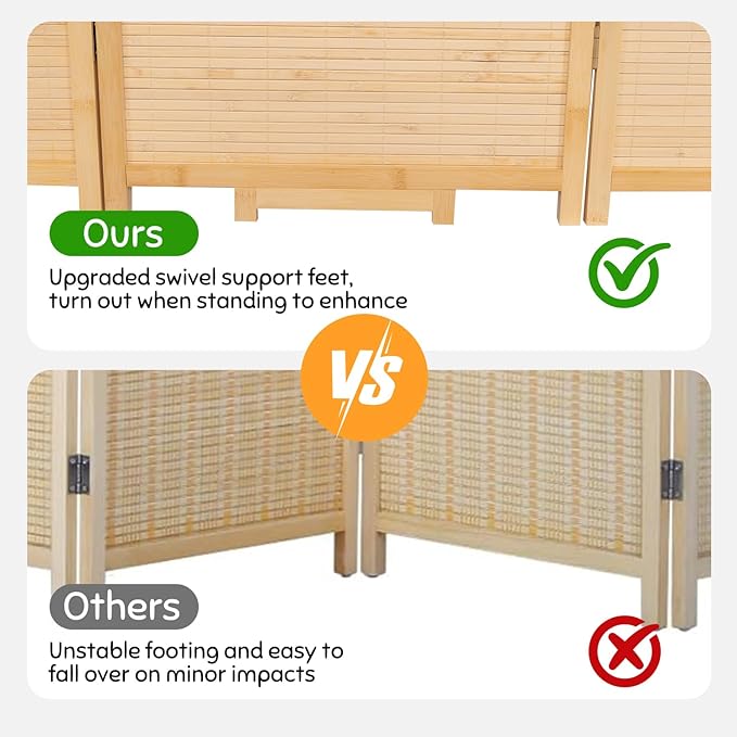 Bamboo Room Divider Folding Privacy Screens, Wall Divider for Room Separation, Portable Room Partitions and Dividers, 5.6FT Bamboo Mesh Woven Room Divider Panel (Beige, 4 Panel)