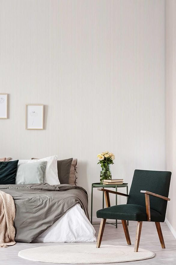 20.8" x 196.8" Grasscloth Peel and Stick Wallpaper, Whinte Neutral Textured Wallpaper for Bedroom Bathroom Office Self-Adhesive Thick Fabric Wall Paper