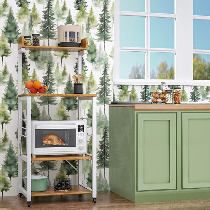 Misty Forest Wallpaper Peel and Stick Foggy Green/Yellow Pine Trees Contact Paper Waterproof Self-Adhesive Woodland Wall Paper for Bedroom Countertop Desk Cabinets Decor 17.4" x 118" Renter Friendly