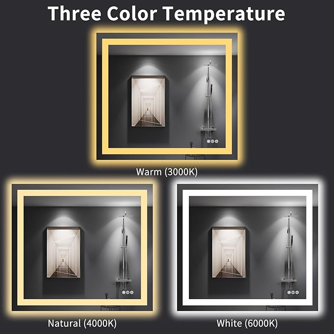 LOAAO 44"X36" LED Mirror for Bathroom, Lighted Bathroom Mirror with Lights, Anti-Fog, Dimmable, Memory Function, Easy to Install, Clear Reflection