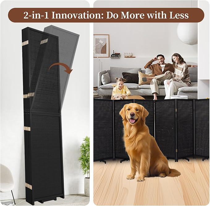 Bamboo Room Divider 6 Panel Wall Divider, 106'' W x 67'' H Folding Design with Extra Stable Base, 100% Bamboo Room Divider Screen for Room Separation, Chinese Room Partitions and Dividers Freestanding