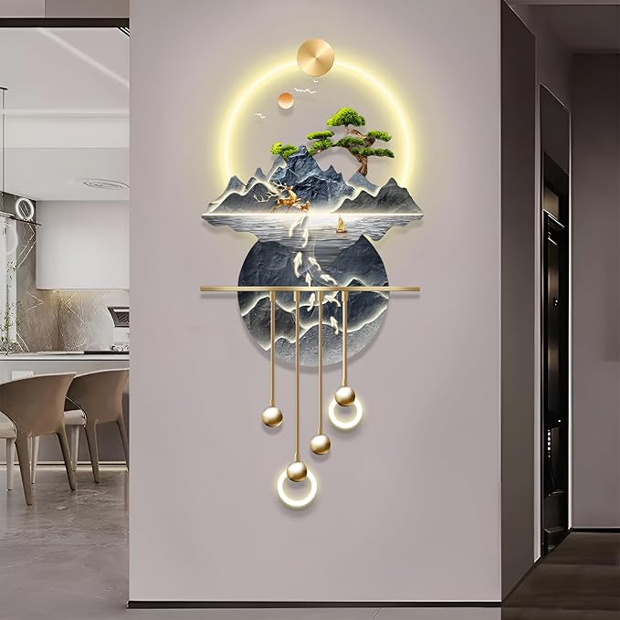 XQDYSG Wall Sculptures 3D Wall Art Decor Landscape Painting Wall Hanging Art with Led Light for Living Room Entrance Corridor (Stylle E)