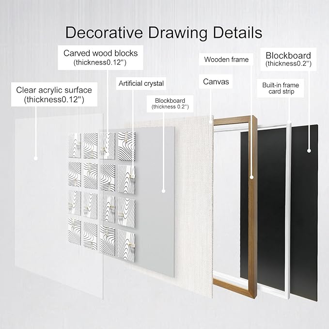 LIUZEYUE - Modern 3D three-dimensional relief, artificial crystal, gold foil art, living room, office room wall decoration 59"x59" white