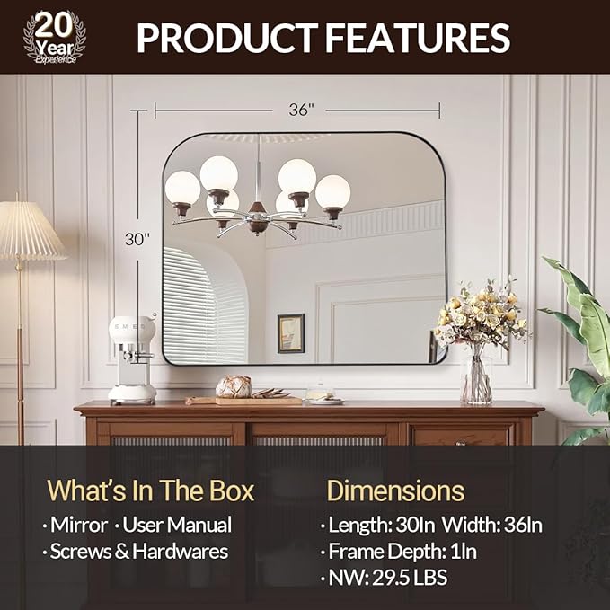 ANDY STAR Arched Mantel Large Wall Mirror, 30x36 Brushed Nickel Stainless Steel Framed Arch Mirror Wall-Mounted for Wall Decor Living Room, Bathroom, Bedroom, Entryway & Fireplace Mantel