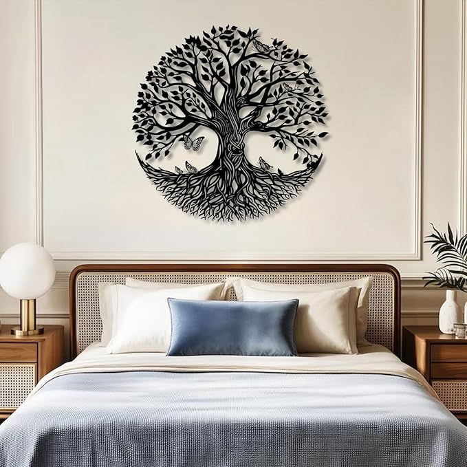Metal Tree of Life Wall Decor, Circle of Life Metal Trees Wall Art, Branch Art, Spiritual Decor, Modern Sculpture Decoration, Living Room Bedroom Decoration (Sliver-Tree 4, 39"x 39"| 100x100cm)