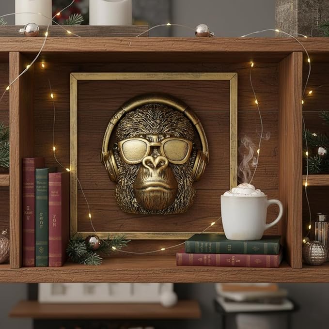 Newinhome Animal Heads Wall Decor (Includes Metal Frame) Resin Animals Sculptures Head Wall Hanging Decoration Gold vintage Wall Sculpture for Living Room Bedroom Office (Gorilla)