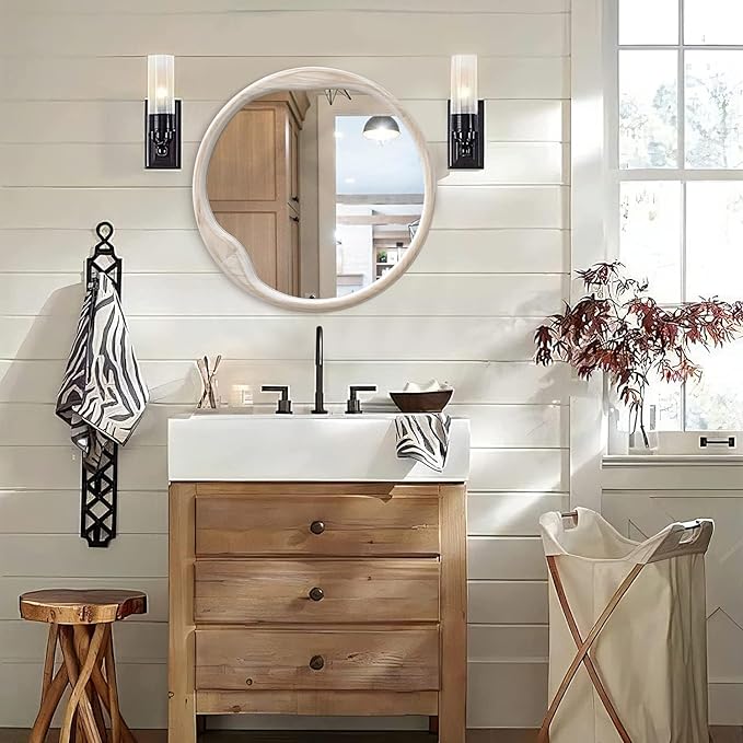 AOAOPQ Wash White Circle Mirror for Wall 20 inch Round Drum Mirror for Bathroom Entryway Living Room Hallway Bedroom Decor Small Wood Frame Mirrors