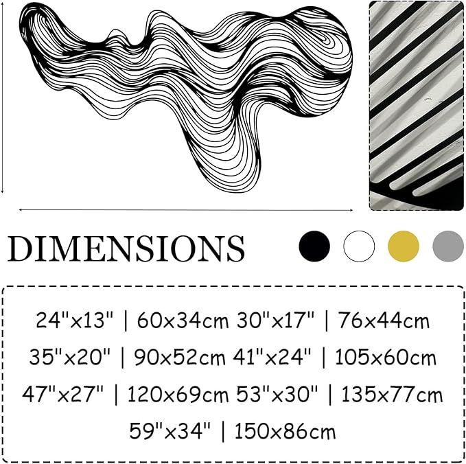 Abstract Lines Metal Wall Decor, Metal Irregular Wall Art, Geometric Line Art Sculpture, Mid Century Modern Artwok, Neutral Sign for Living Room (Black, 53"x30" | 135x77cm)