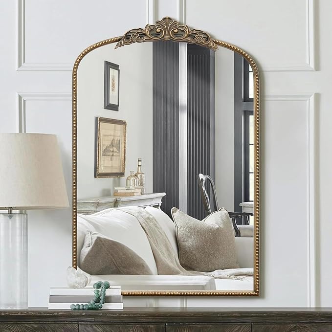 Micasso Ornate Antique Gold Mirror: 24"x 36" French Baroque Arched Mirror - Traditional Vintage Mirrors for Wall/Mantel/Entryway/Bathroom/Hallway - Home Decor for Living Room