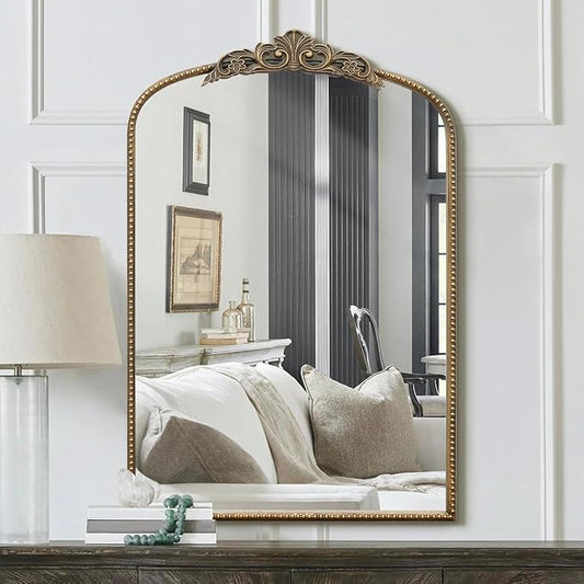 Micasso Ornate Antique Gold Mirror: 24"x 36" French Baroque Arched Mirror - Traditional Vintage Mirrors for Wall/Mantel/Entryway/Bathroom/Hallway - Home Decor for Living Room