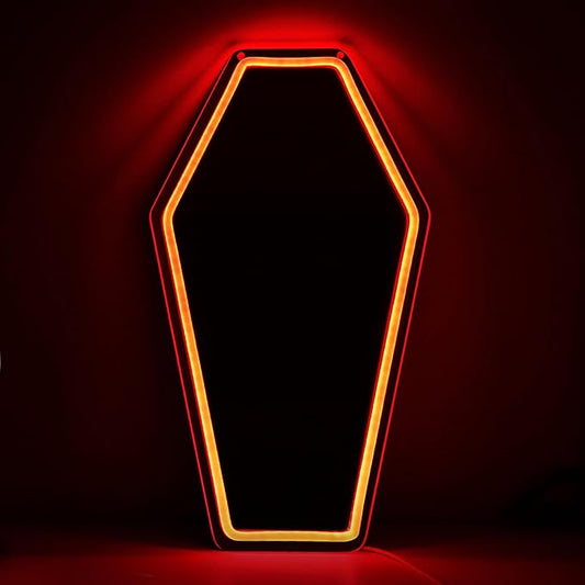 Kavaas Neon Coffin Mirror 16.9" x 9.6", Gothic LED Light Mirror Sign for Gothic Room Decor, Living Room, Bedroom, Bar - Best Gifts for Goth Lovers, Halloween Neon Signs Wall Art, Christmas