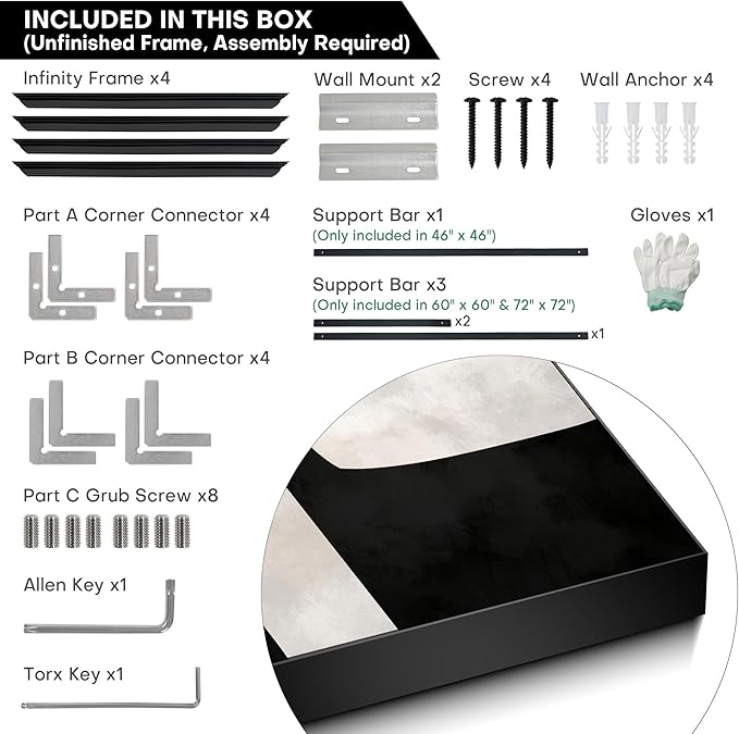 72"x72" XL Framed Wall Art - Black and White Abstract Geometric Shapes (Frame Assembly Required)