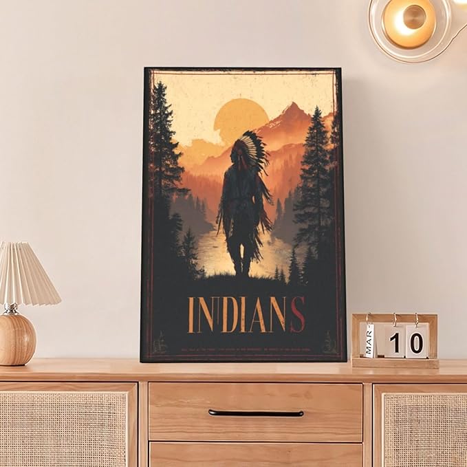 Native American Wall Art Indian Tribe Wall Decor Canvas Pictures Vintage Landscape Paintings Prints Traditional Artwork Framed Decorations For Bathroom Bedroom Living Room Office Gifts 16" x 24"