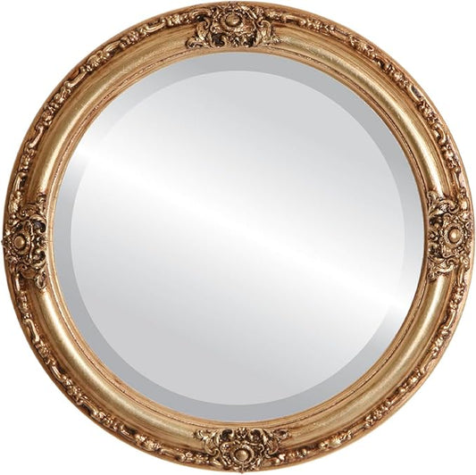 OVALCREST Round Beveled Wall Mirror for Home Decor - Jefferson Style - Antique Gold Leaf - 32x32 Outside Dimensions