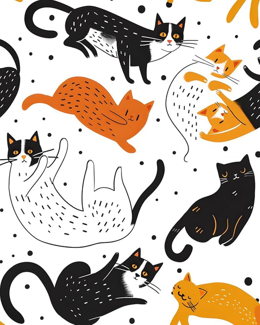 Cat Peel and Stick Wallpaper Boho Leaf Contact Paper Cute Animal Removable Self Adhesive Waterproof Wall Paper for Cabinet Drawers Wall Decor Renter Friendly 17.5''x118''