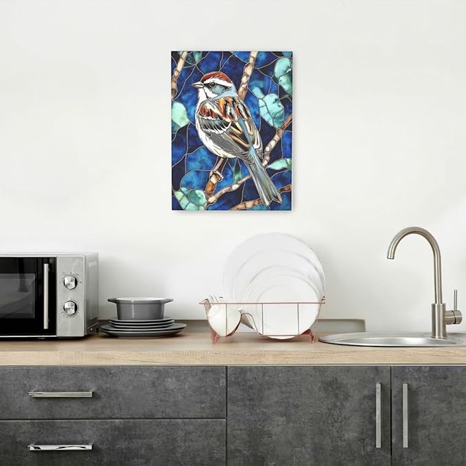 Bird Wall Art For Woman Cute Sparrow Nursery Canvas Wall Decor Vintage Aesthetic Pictures Paintings Prints Artwork Framed Decorations For Bathroom Bedroom Living Room Office Gifts 12" x 16"