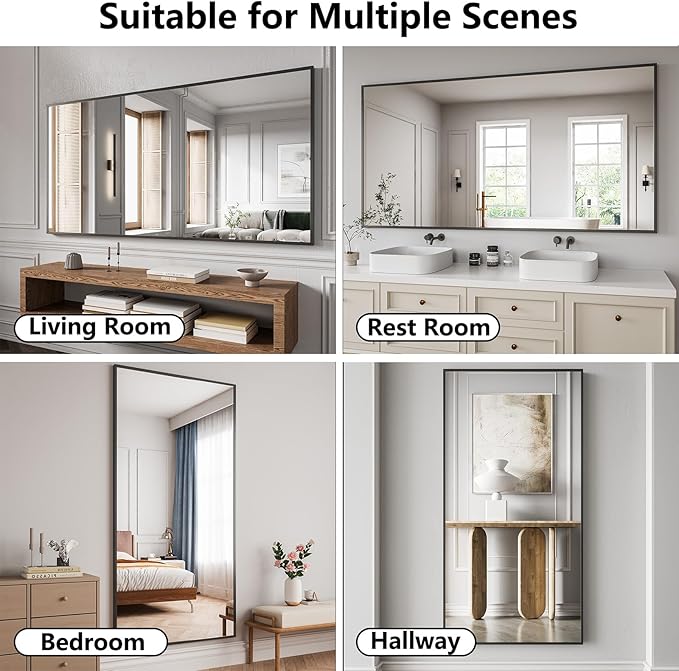 Koonmi Bathroom Mirror 36x71 Bathroom Wall-Mounted Mirrors, Modern Vanity Mirror for Bedroom, Living Room, Aluminum Alloy Frame Allow to Hang Horizontally or Vertically