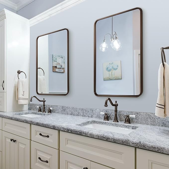 ANDY STAR Bronze Bathroom Mirror, 24X36 Bronze Wall Mirror, Bronze Vanity Mirror, Rounded Rectangle Mirror Bronze Metal Frame Farmhouse Mirror Hang Vertically or Horizontally