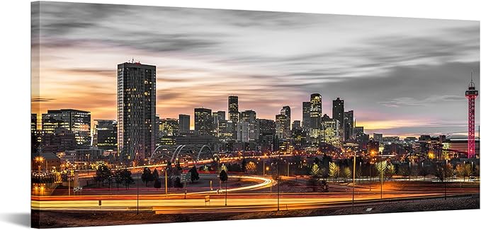 Nachic Wall Denver Skyline Picture Wall Art Decor USA Downtown City Poster Painting Colorado Photo Canvas Prints for Home Office Decoration 20"X48"
