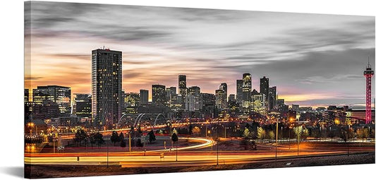 Nachic Wall Denver Skyline Picture Wall Art Decor USA Downtown City Poster Painting Colorado Photo Canvas Prints for Home Office Decoration 20"X48"