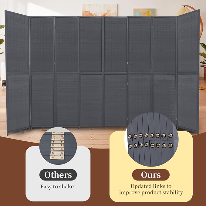 Bamboo Room Divider 8 Panel Wall Divider, 142'' W x 67'' H Folding Design with Extra Stable Base, 100% Bamboo Room Divider Screen for Room Separation, Chinese Room Partitions and Dividers Freestanding