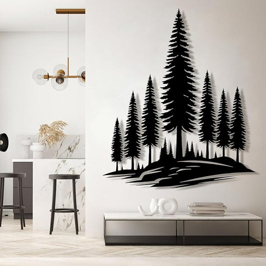 lunwall Metal Pine Tree Wall Art, Metal Forest Wall Art, Pine Branch Wall Decor, Christmas Tree Wall Decor, Forest Wall Hanging, Nature Lover Gift (Style 6, 18" H x 15" W / 46 x 39 cm)