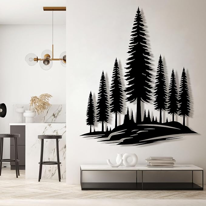 lunwall Metal Pine Tree Wall Art, Metal Forest Wall Art, Pine Branch Wall Decor, Christmas Tree Wall Decor, Forest Wall Hanging, Nature Lover Gift (Style 6, 38" H x 32" W / 96 x 82 cm)