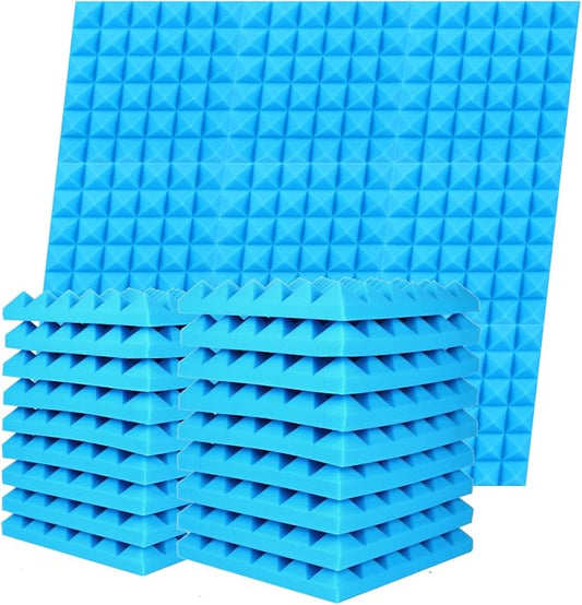 Musfunny Sound Proof Acoustic Foam Panels, 12 Pcs 2" x 12" x 12" Acoustic Panels Sound Absorbing Wall Panels for Studio Recording Office Home Studio (Blue)