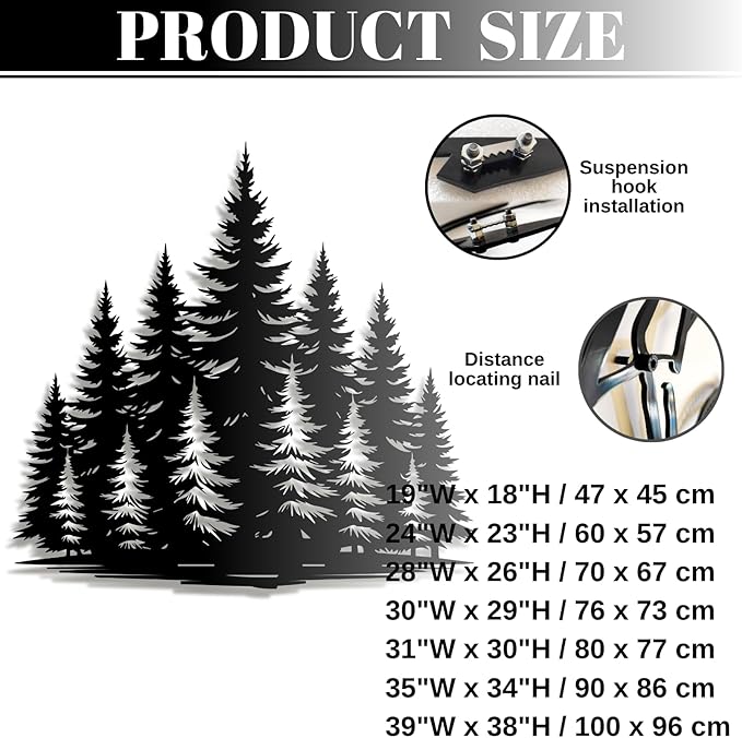 lunwall Metal Pine Tree Wall Art, Metal Forest Wall Art, Pine Branch Wall Decor, Christmas Tree Wall Decor, Forest Wall Hanging, Nature Lover Gift (Style 9, 24" W x 23" H / 60 x 57 cm)