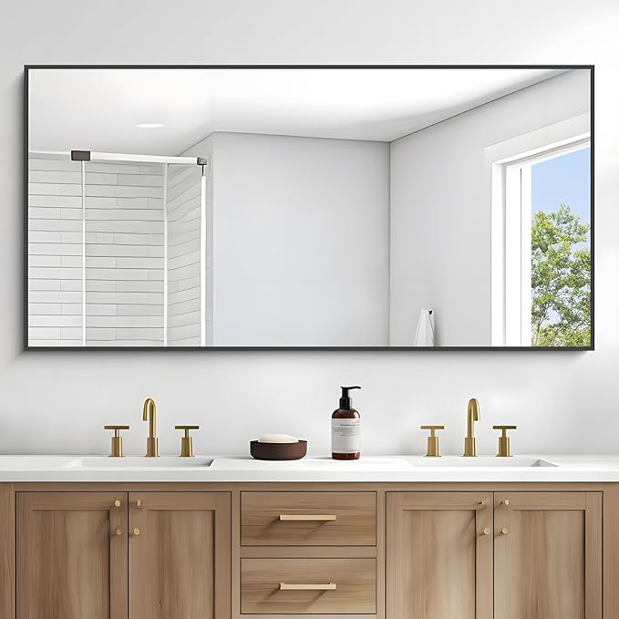 Black Bathroom Mirror for Wall, 72x36 Inch Rectangle Mirrors with Metal Frame, Modern Vanity Wall Mirror Decor for Entryway Hangs, Bathroom Living Room Horizontal or Vertical