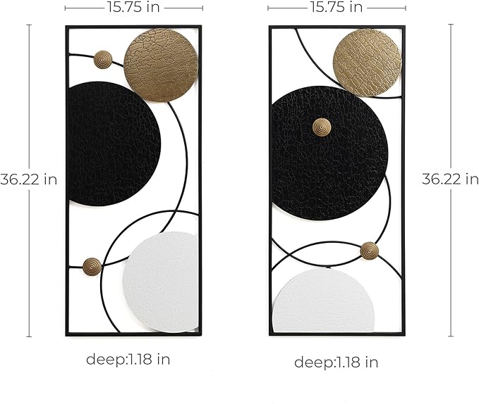 LuxenHome Metal Wall Art, Set of 2 Modern Multi-Color Abstract Metal Wall Decor Panels with Frame, 36" Hanging Sculpture Decor for Living Room, Art Artwork Gold Accent for Bedroom Dining Room Office