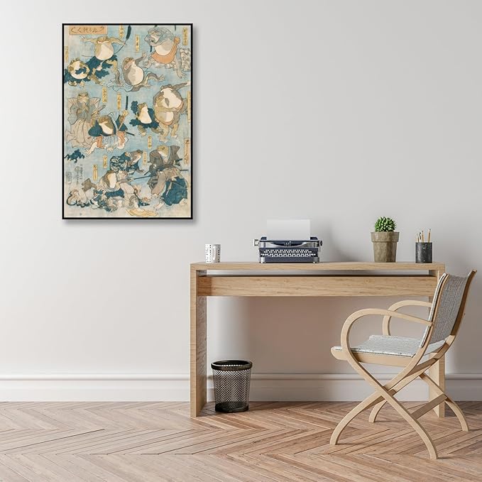 OKRA Utagawa Kuniyoshi Canvas Wall Art Famous Heroes Played By Frogs Poster Japanese Ukiyo-E Woodcut Art Animal Nature Landscape Poster Japanese Classic Wall Decor Unframed 20×30in/50×75cm