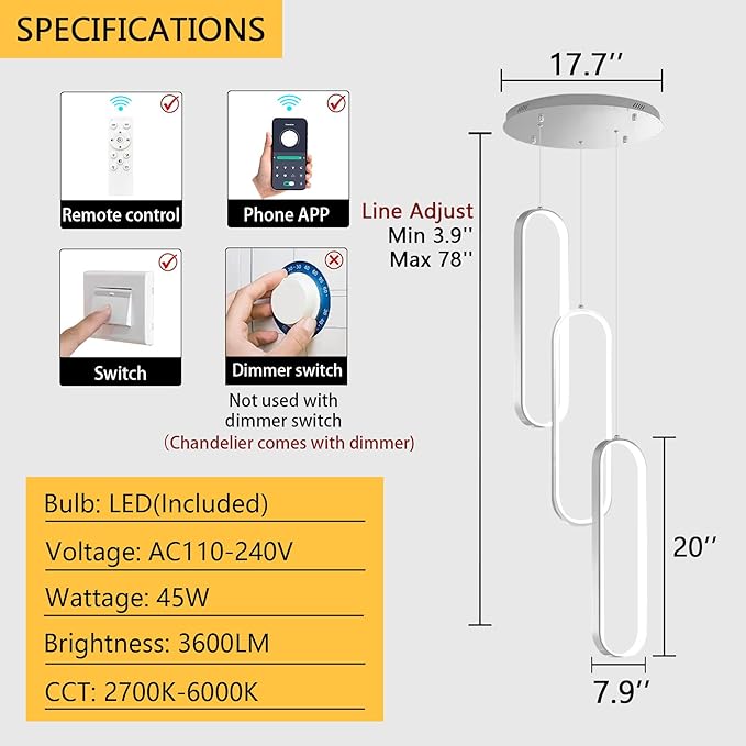 Modern Ring Chandelier LED Dimmable Flush Mount Ceiling Light for Dining Room Foyer Living Room Staircaes Silver