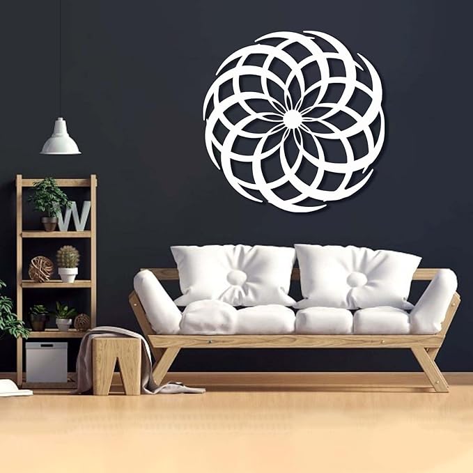 Metal Abstract Wall Art, Rustic Farmhouse Wall Decor, Boho Wall Decor, Vintage Wall Decor, Abstract Wall Decor, Metal Minimalist Wall Art, Wall Decor for Bedroom (White, 35"×35" | 90×90cm)