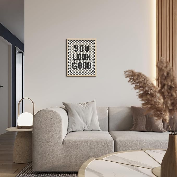 KISSFOX Western You Look Good OAK Wood Framed Wall Art Farmhouse Geometric Typography Canvas Art Prints Rustic Hexagon Pictures Wall Decor Southwestern Artwork For Bistro Bathroom Bedroom Kitchen