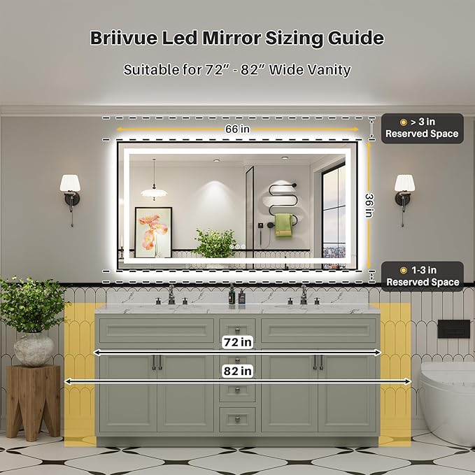 66x36 Inch LED Bathroom Mirror with Black Frame, Backlit & Front Lit, Anti-Fog Lighted Bathroom Vanity Mirror for Wall, Memory Function, Dimmable, HD Tempered Glass, Shatter-Proof