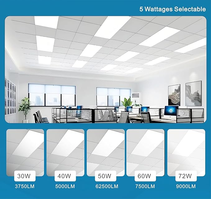 2x4 FT LED Light Flat Panel, 40W-72W, 5 CCT 3K | 3.5K | 4K | 5K | 6.5K, Dimmable Recessed Drop Ceiling Lights, 3750/5000/6250/7500/9000 Lumens, Lay in Fixture for Office, 120-277V, UL DLC(24 Pack)