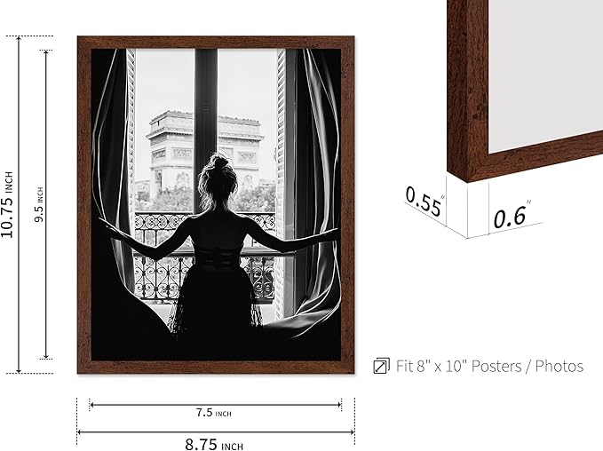 Poster Master Vintage Photograph Poster - Retro Minimalist Print - Girl In The Open Window, Black & White, Simple - Gift for Artist, Friend - Wall Decor for Living Room, Dorm, 8x10 Brown Framed