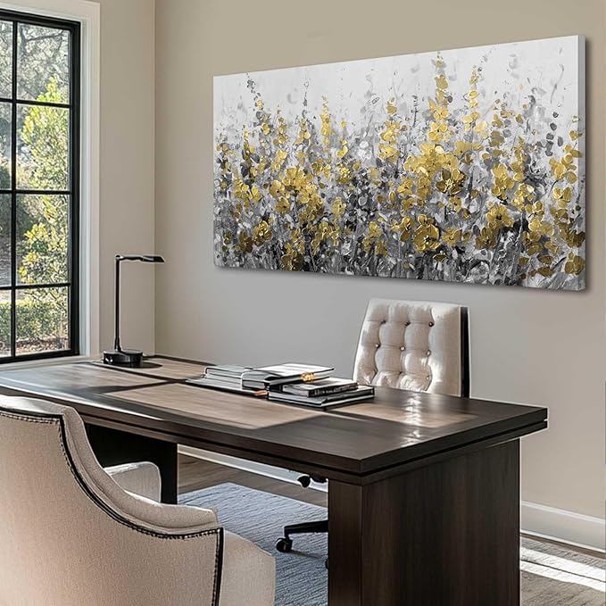 MLART99 Summer Flower Wall Art 24"x48" Prints Floral Canvas Art Gold Foil Nature Art Botanical Wall Decor Decoration Kitchen Pictures for Living Room Bedroom Kitchen